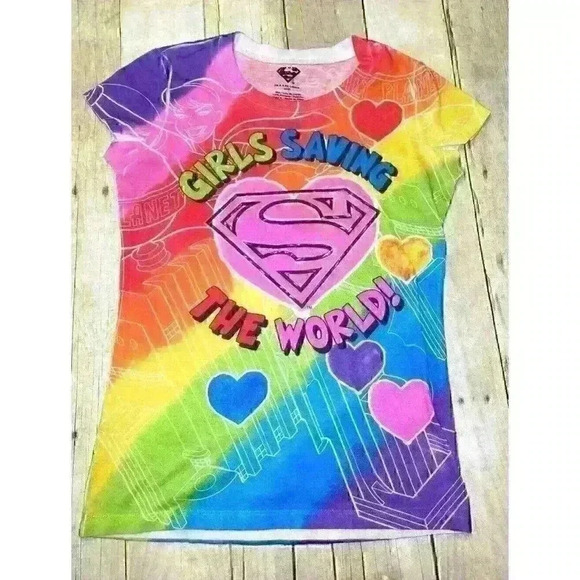 Licensed SUPERMAN DC Comics GIRLS SAVING THE WORLD T-Shirt PJ's Top size 12 - Picture 2 of 4